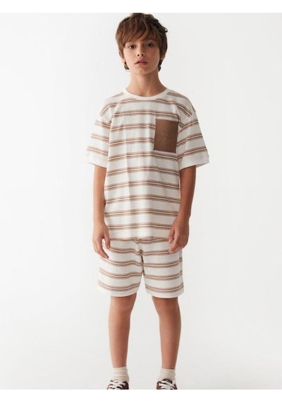 Nk Kids Çocuk Çizgili Triko Cepli T-shirt-14003-kahverengi Kahverengi