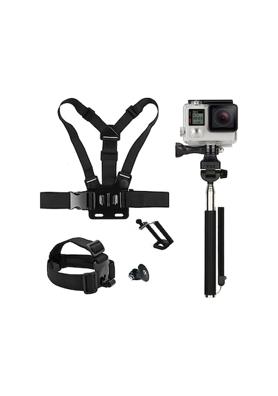 Gopro Uyumlu Kafa Bandı Göğüs Bandı Ve Monopod- Seti Siyah