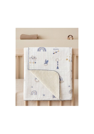 %100 Pamuk Bebek Battaniyesi Pikeli 100x100 Mavi