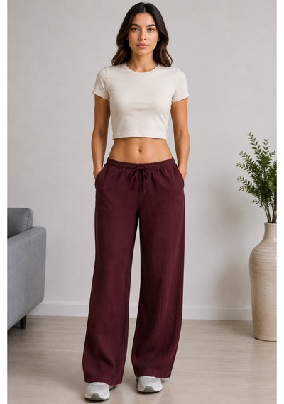 Mixxtrend Kadın Tencel Rahat Pantolon Bordo