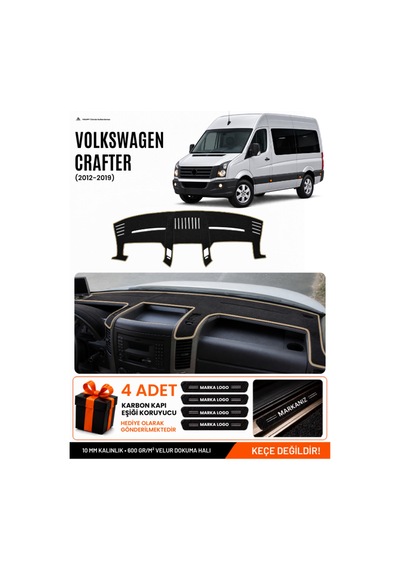Volkswagen Crafter 2012-2019 Uyumlu Torpido Örtüsü, Torpido Kılıfı - Siyah Bej