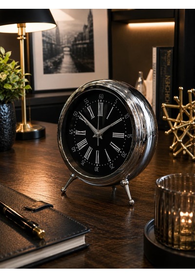 Sleepnova Gümüş Metal Roma Rakamlı Dekoratif Masa Saati, Vintage Ayaklı Diğer