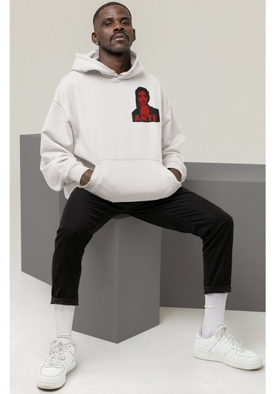 Sevbano Rihanna Şarkıcı Sırt Baskılı Unisex Oversize Penye Hoodie beyaz