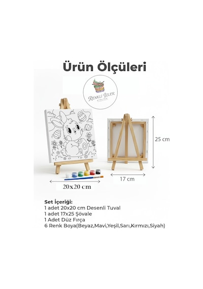 Çocuk Tuval Boyama Seti Minik Tavşan Şövale Dahil