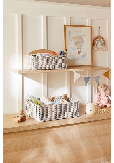 Ocean Home Textile 2'li Çocuk Odası Yıkanabilir Gri Pp Rattan Sepet Set 33 X 23 X 11 / 39 X 29 X 13 Cm
