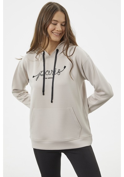 Kanguru Cepli Kapüşonlu Sweatshirt - Bej 001