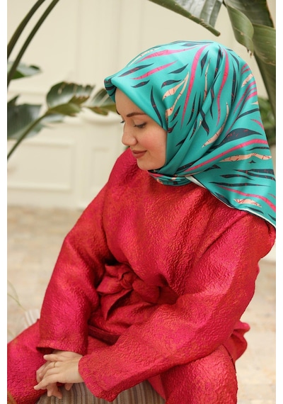 Silk Home Yeşil Pembe Desenli Tivil İpek Eşarp 11432-36 Çok Renkli