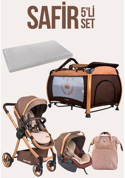 Tommybaby Safir 5'li Set Bebek Arabası Oyun Parkı Çanta Yatak