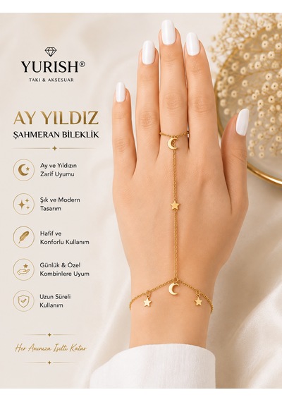 Kadın Gold Ay Yıldız Figürlü Şahmeran Bileklik