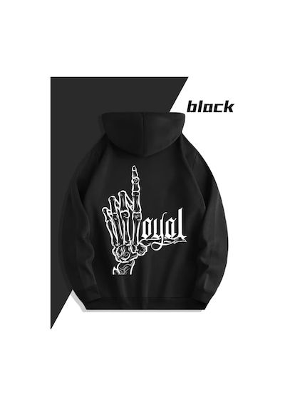 Nevermind Unisex Kapüşonlu Hoodie Kuru Kafa El Baskılı Oversize Sweatshir Siyah
