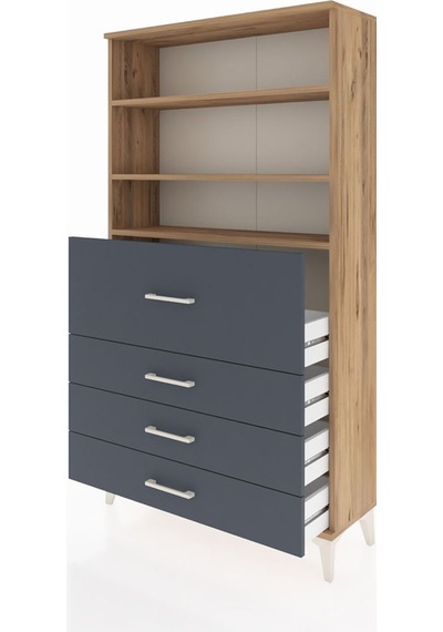Arges Dolap 3 Raflı 4 Çekmeceli 88x30x163 Çam-antrasit Atlas Çam