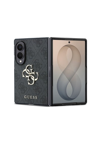 Samsung Uyumlu Galaxy Z Fold 8 Kılıf Guess  Lisanslı 4g Desenli Metal Büyük 4g Ve Yazı Logolu Kapak Siyah
