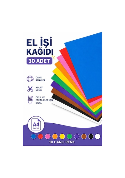 30 Adet A4 Elişi Kağıdı Karışık Renk El İşi Kağıdı