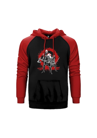 God Of War Logo Lineage Kırmızı Renk Reglan Kol Kapşonlu Sweatshirt Kırmızı