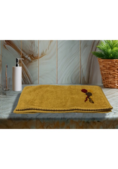 Çiçek Motifli, Kedi Tırnağı Oyalı, Yumuşak Dokulu Pamuk Havlu 50x90 Cm Sarı