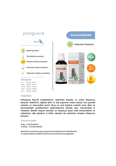 Patiguard Plus B For Cats Kedi İçin Tüy Dökülme Engelleyici 50 ML