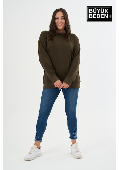 Süperlife Kadın Büyük Beden Bisiklet Yaka İnce Sweatshirt Spr24bswk56 Haki