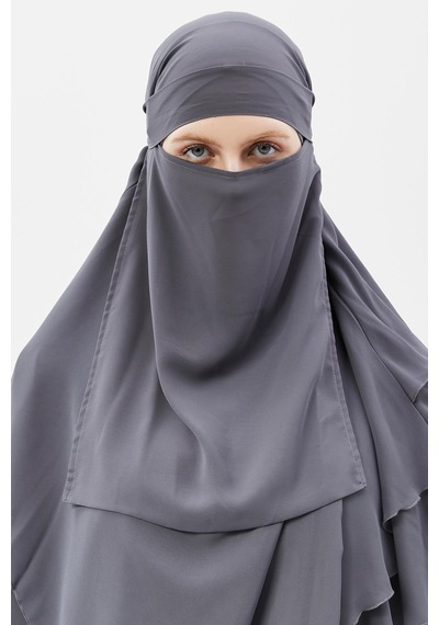 Altobeh Hazır Pratik Şifon Üç Katlı Peçeli Üçgen Hac Umre Şalı Sufle Hijab Nikap Füme
