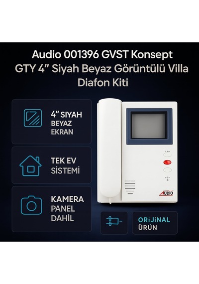 Audio 001396 Gvst Konsept Gty 4 Siyah Beyaz Görüntülü Villa Diafon Kiti Konsept Serisi Kamera + Adaptör Dahil