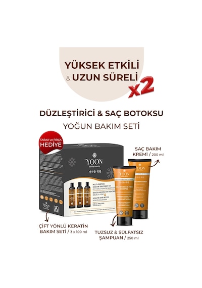Yoon 3'lü Brezilya Fönü & Saç Botoksu Kiti + Tuzsuz Şampuan + Saç Kremi Saç Bakım Seti