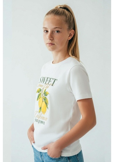 Breeze Kız Çocuk Kısa Kollu Tişört Limon Baskılı 9-14 Yaş , Ekru