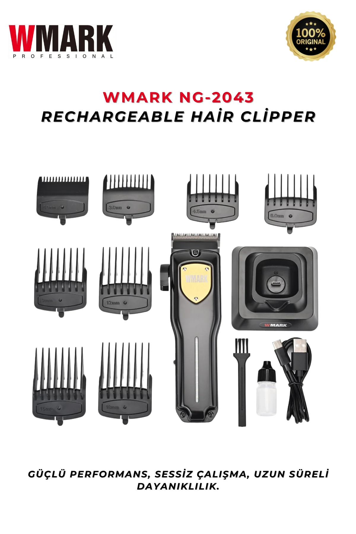 Wmark Ng-2043 Şarjlı Saç Kesme Makinesi 8 Taraklı Barber Set, Ayarlanabilir Kesim 3-4 Saat