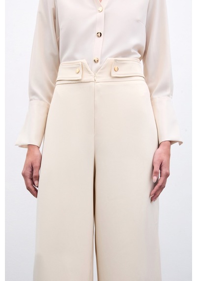 Sateen Bel Detaylı Pantolon - Bej-134205 Bej