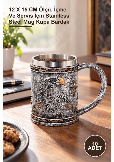 10 Adet Paslanmaz Çelik Kupa Bardak 12 X 15 Cm Ölçü, İçme Ve Servis İçin Stainless Steel Mug Kupa Bardak altın