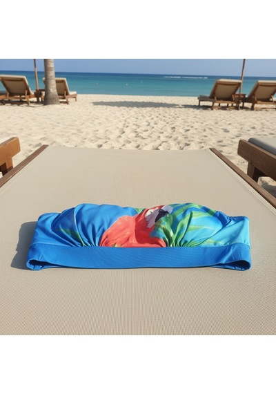 Bonbon Kadın Plaj Giyim Mavi Renk Baskılı Straplez Bikini Üst Bb2723