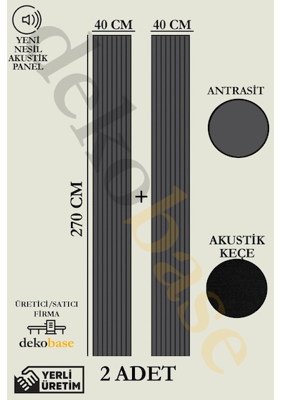 Antrasit 2 Adet 40x270 Cm Yeni Nesil Akustik Ahşap Duvar Paneli