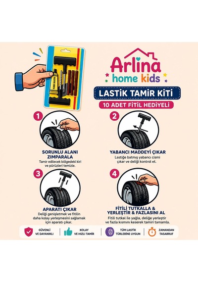 Araç Motosiklet Lastik Tamir Seti +10 Adet Fitilli