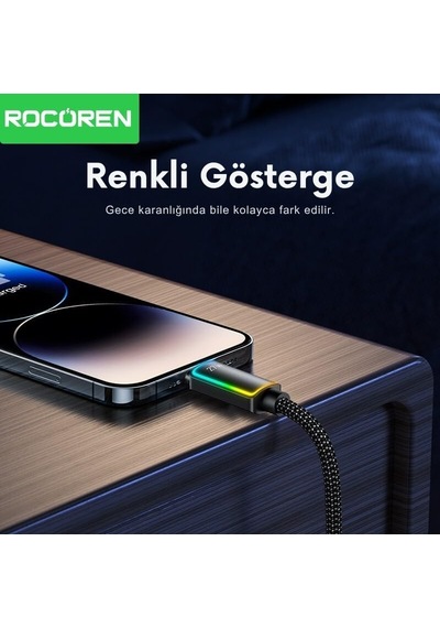 27w Type-c To Lightning Rgb Aydınlatmalı Örgülü Şarj Ve Data Kablosu 1 Metre Diğer