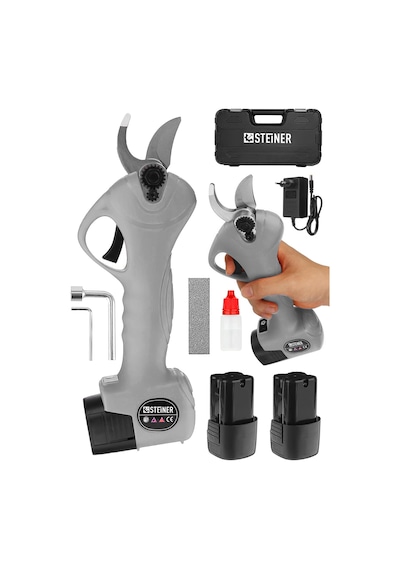 Steiner 128 Vf 10 Ah Kömürsüz Motor Akülü Bağ Makası Çantalı Gri