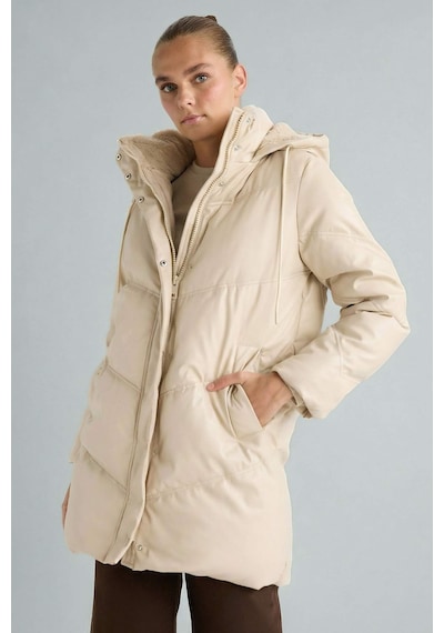 Defacto Su Geçirmez Relax Fit Kapüşonlu Suni Deri Parka F2884ax26sper170 Ekru-er170