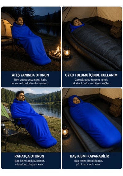 Beylini Kamp Uyku Tulumu Nefes Alır Jarse Esnek Kumaş Dayanıklı Taşıma Çantası Hediyeli Uyku Tulumu Konforlu Yıkanabilir Gezi Outdoor Av Balık Festival Mavi