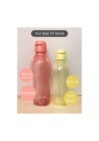 Eco Şişe 750 Ml Pembe Ve 500 Ml Süt Mısır 2li Set Suluk Pembe Ve Süt Mısır