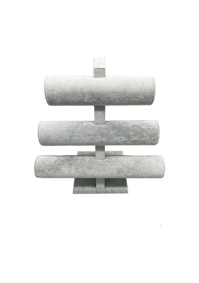 Süet Kumas Gri Renk Üçlü Kademeli 30/26cm Bileklik-saat Sergileme Standı