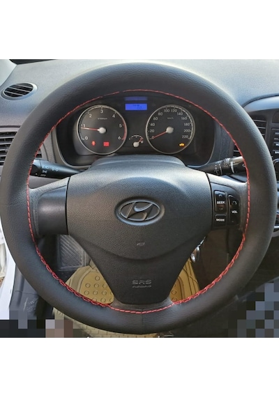 Dikişli Direksiyon Kılıfı Siyah Damarlı Deri Kırmızı Dikişli Hyundai Accent Era İçin Kırmızı