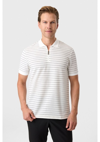 Back And Bond Regular Fit Fermuarlı Polo Yaka Tişört Beyaz