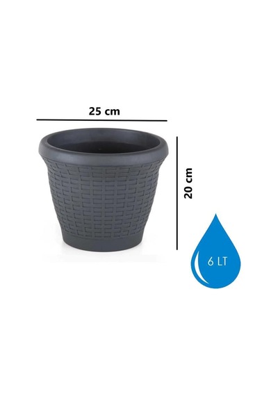 Omnipazar So-hs02 Plastik Hasır Desenli Saksı 6 Lt Antrasit 6 Adet