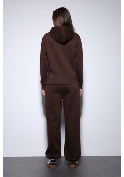 Antioch Kapüşonlu Basic Kadın Sweatshirt Kahve