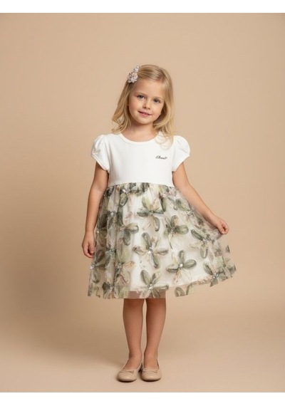 Zekids Kız Çocuk Çiçek Desenli Elbise-17233 BEYAZ Zekids Kız Çocuk Çiçek Desenli Elbise-17233 BEYAZ