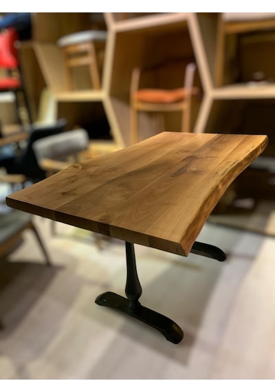 Cafe Masa Ahşap Kütük Masa Damla Ayak 160x80 Ceviz