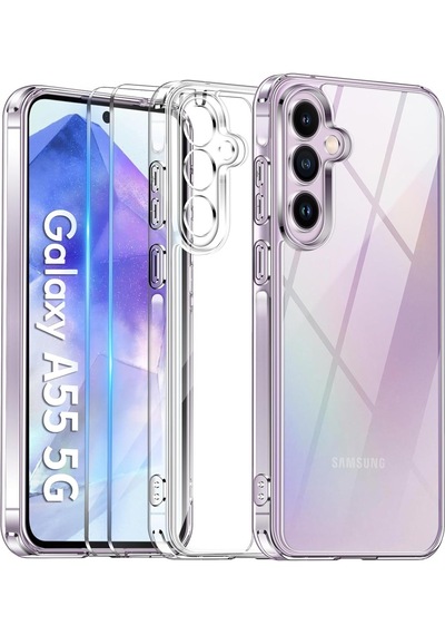 Galaxy Uyumlu A55 Şeffaf Kılıf + Cam Ekran Koruyucu Seti (1 CAM 1 KILIF)