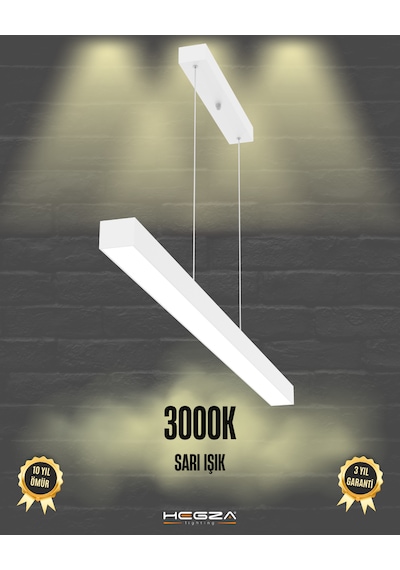 Lineer 120cm Beyaz Kasa, Sarı Işık Modern Sarkıt Led Avize Beyaz
