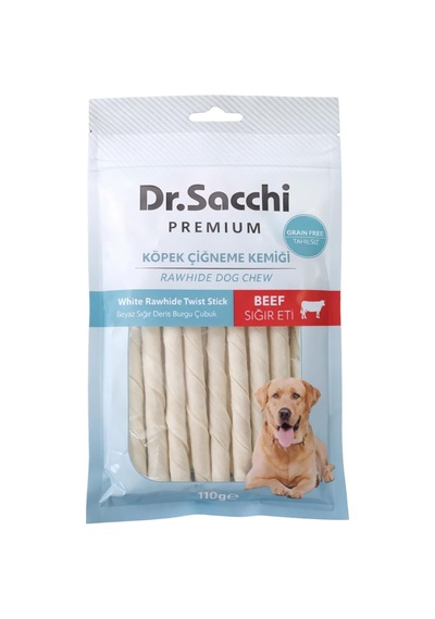 Dr.sacchi Premium Sığır Etli Beyaz Sığır Derisi Burgu Çubuk Tahılsız Köpek Ödülü 5" 7-8 Gr 15'li