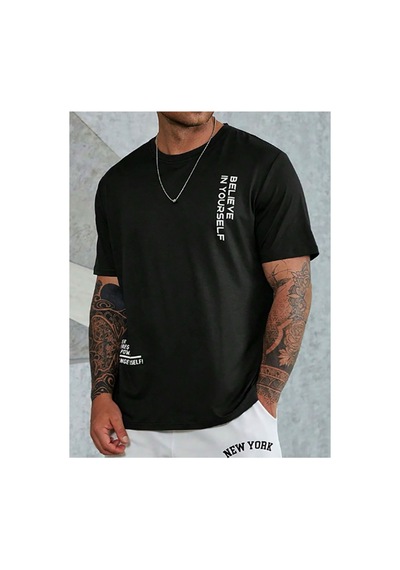 Medinenur Unisex Believe Baskılı Bisiklet Yaka Tshirt Siyah