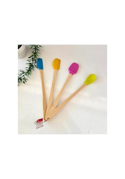 4&apos Lü Silikon Metal Kancalı Set - Ahşap Saplı, Isıya Dayanıklı Spatula Ve Mutfak Servis Seti 0