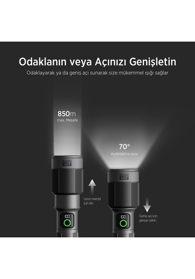 Lexroo Flashlight Bx5101fl 60w Led, Max. 2300 Lümen Parlaklık Ve 850 Metreye Kadar Uzun Menzilli Çok Renkli