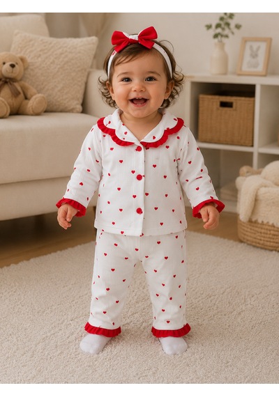 Genel Marka Kız Bebek Kalpli Pijama Beyaz